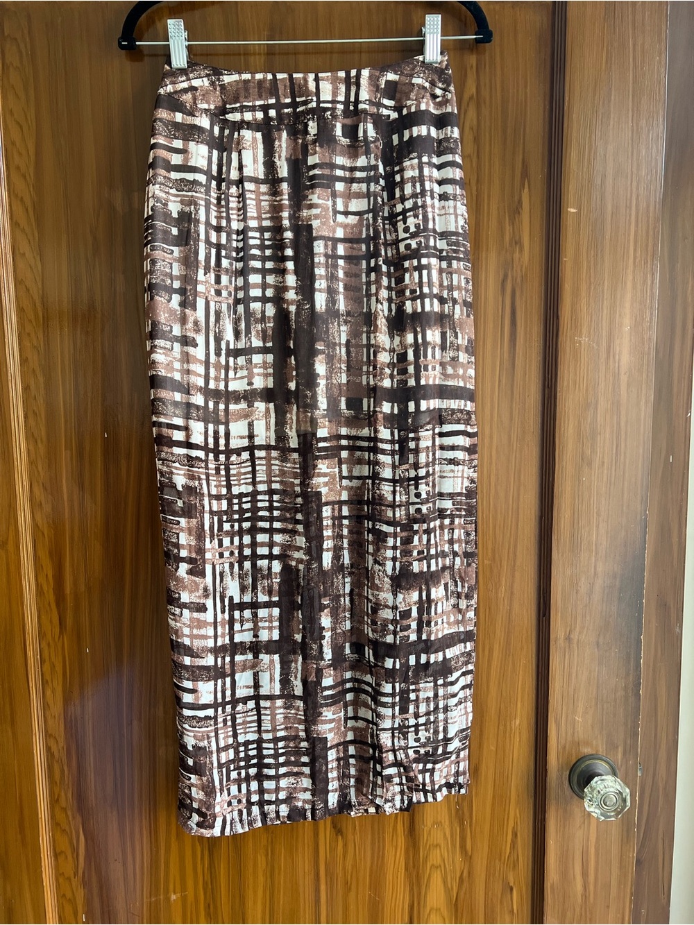 BCBGMaxAzria Brown and Cream Patterned Midi Skirt